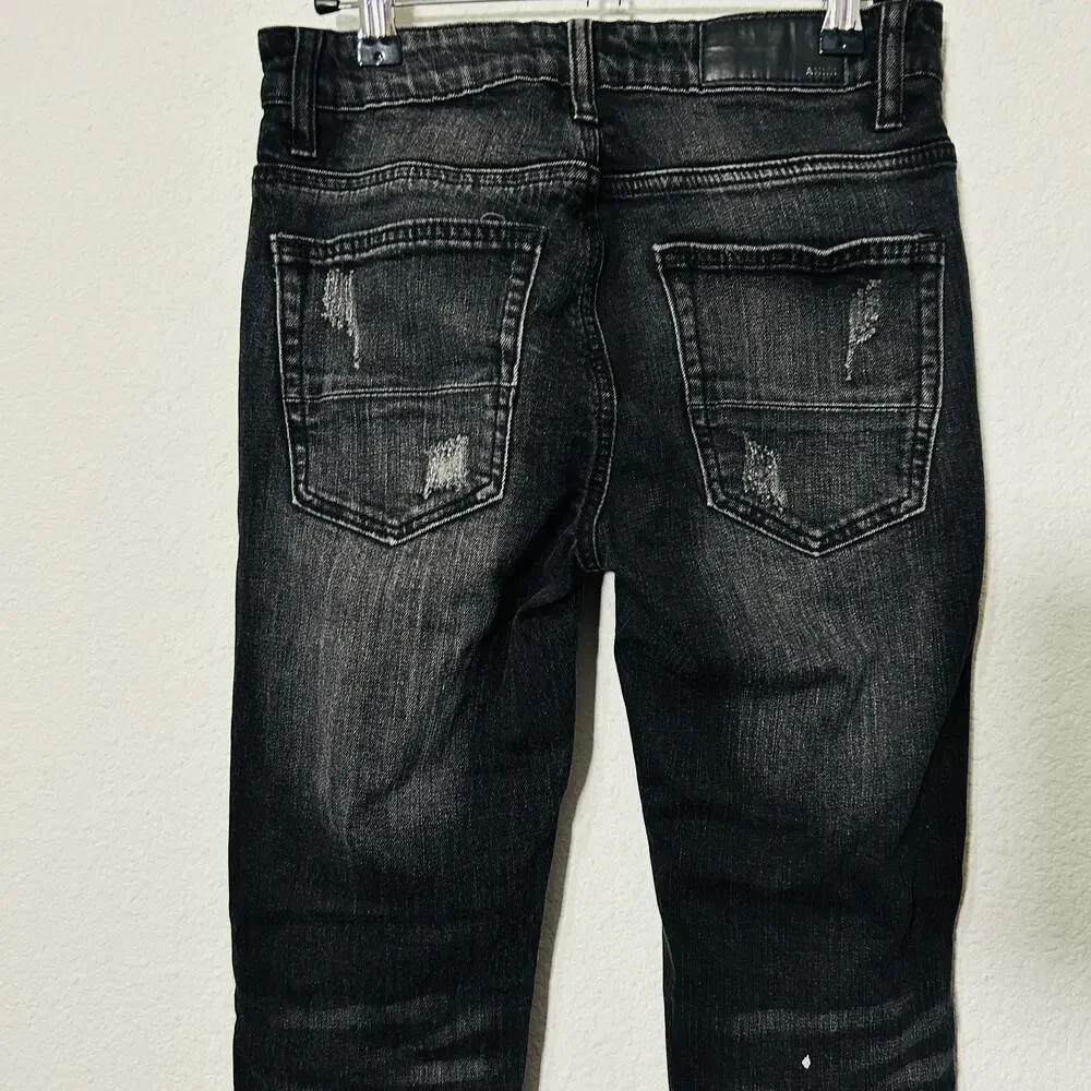 AMIRI Skinny-Fit Appliquéd Paint-Splatter Distressed Stretch-Denim Jean Black 28